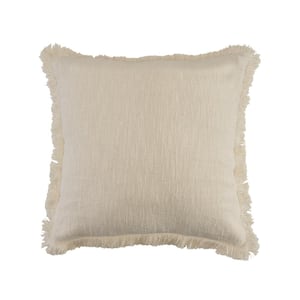Lyra White / Tan Fringed Solid Cozy Poly Fill 20 in. x 20 in. Indoor Throw Pillow