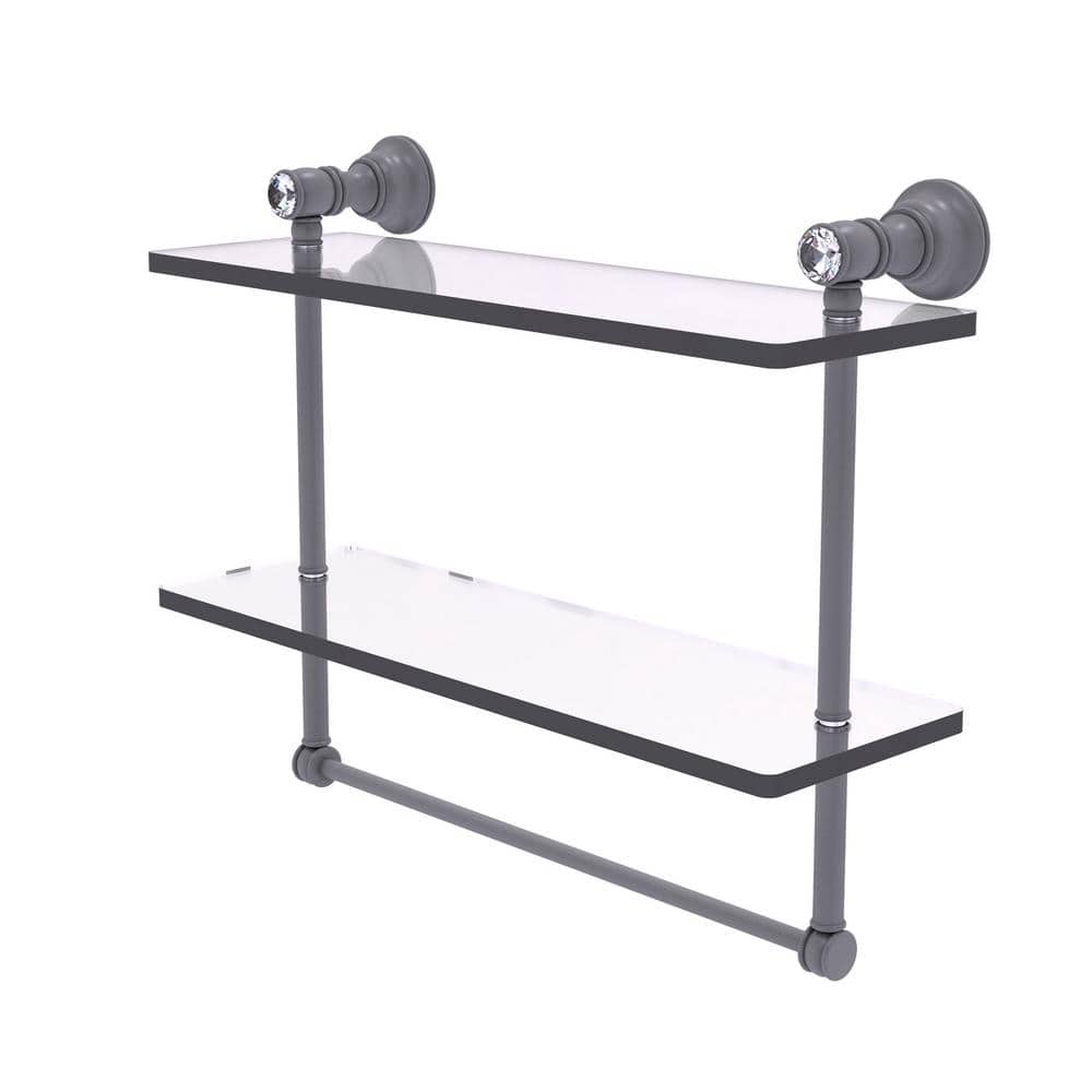 Carolina Crystal Collection 16 in. W x 9.5 in. H x 5.54 in. D Glass Rectangular Shelf in Matte Gray with Towel Bar price history on PriceWatchPro
