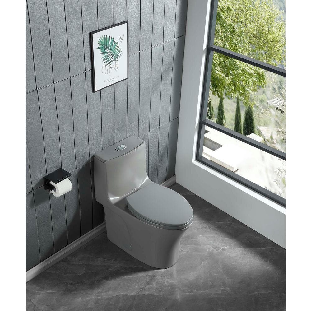 1Piece 1.1/1.6 GPF Dual Flush Elongated Toilet in Light Grey, Soft