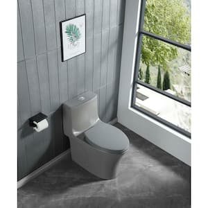 1-Piece 1.1/1.6 GPF Dual Flush Elongated Toilet in Light Grey, Soft-Close Seat, Seat Included