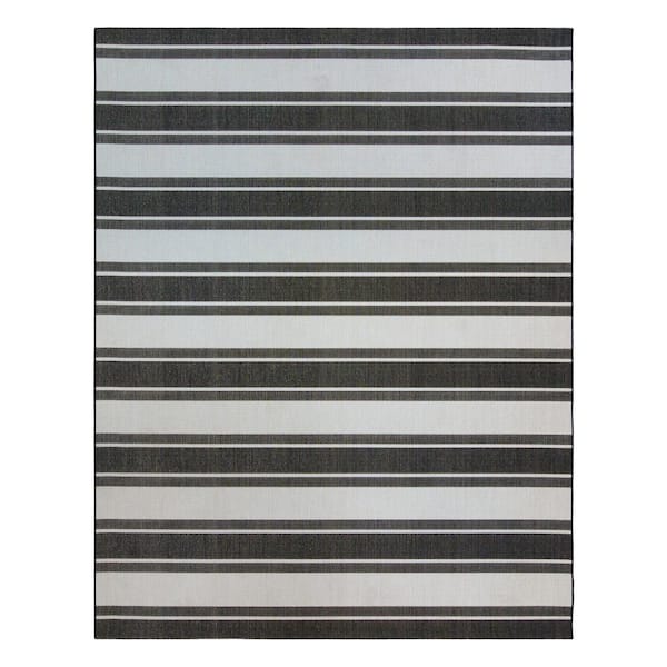 Gertmenian Paseo Castro Black 8 ft. x 10 ft. Striped Indoor/Outdoor Area Rug