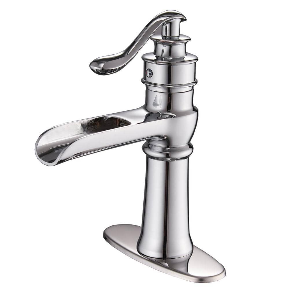 Single Handle SingleHole Bathroom Faucet with Waterfall in Polished