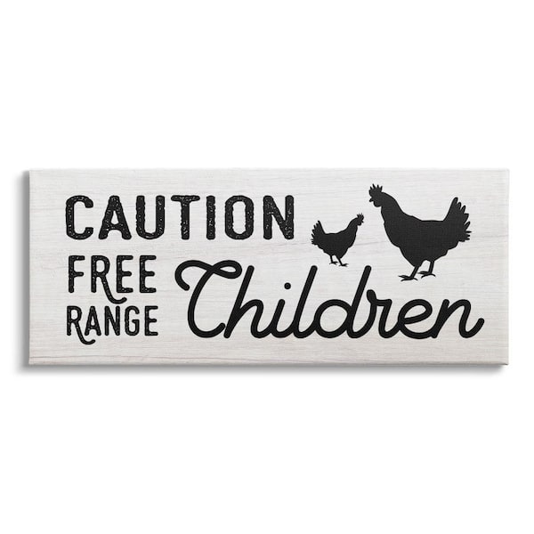 Stupell Industries "Caution Free Children Sign Family Farm Birds" by Daphne Polselli Unframed Print Abstract Wall Art 10 in. x 24 in.