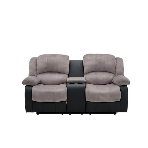 Nathaniel Home Champion 76 in. Gray Microfiber 2-Seater Reclining Loveseat with Cupholders