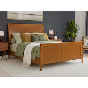 Valencia Light Toffee Natural Bronze Solid Wood Frame Queen Low Profile Sleigh Platform Bed with Matching Footboard