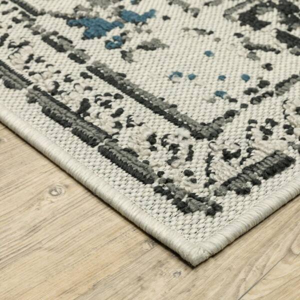 Blue, Beige 3 ft. x 5 ft. Loomed Oriental Polypropylene Rectangle Indoor/Outdoor Area Rug