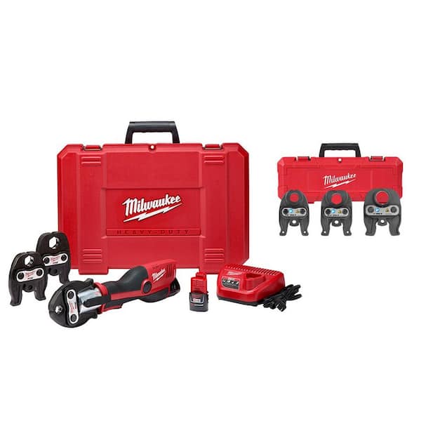 Milwaukee M12 12-Volt Lithium-Ion Force Logic Cordless Press Tool Kit with 1/2 in. to 1 in. Iron Pipe Jaws (6-Jaws Included)