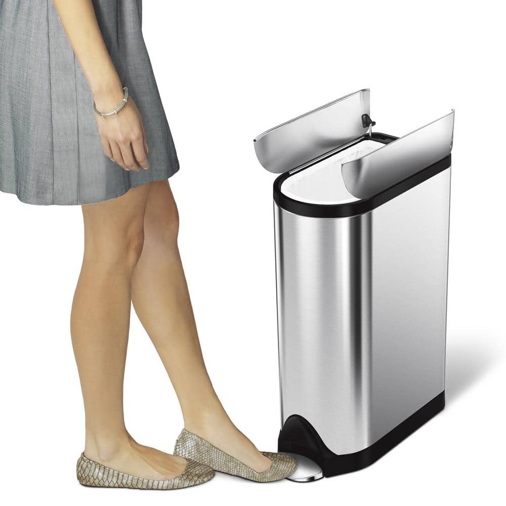 18 Liter Brushed Stainless Steel Step-On Trash Can with Butterfly Lid