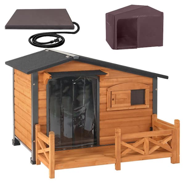 Wuuhoo Premium Hondenhok Rex - weerbestendig geïsoleerd houten hondenhok met deurklep en afneembaar dak, voor binnen en buiten, 72 x 76 x 73 cm / 85 x 101 x 85 cm
