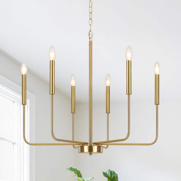 LWYTJO Classic 6-Light Brass Traditional Fixture Farmhouse Kitchen Island Candle Rustic Linear Chandelier with No Bulb Included