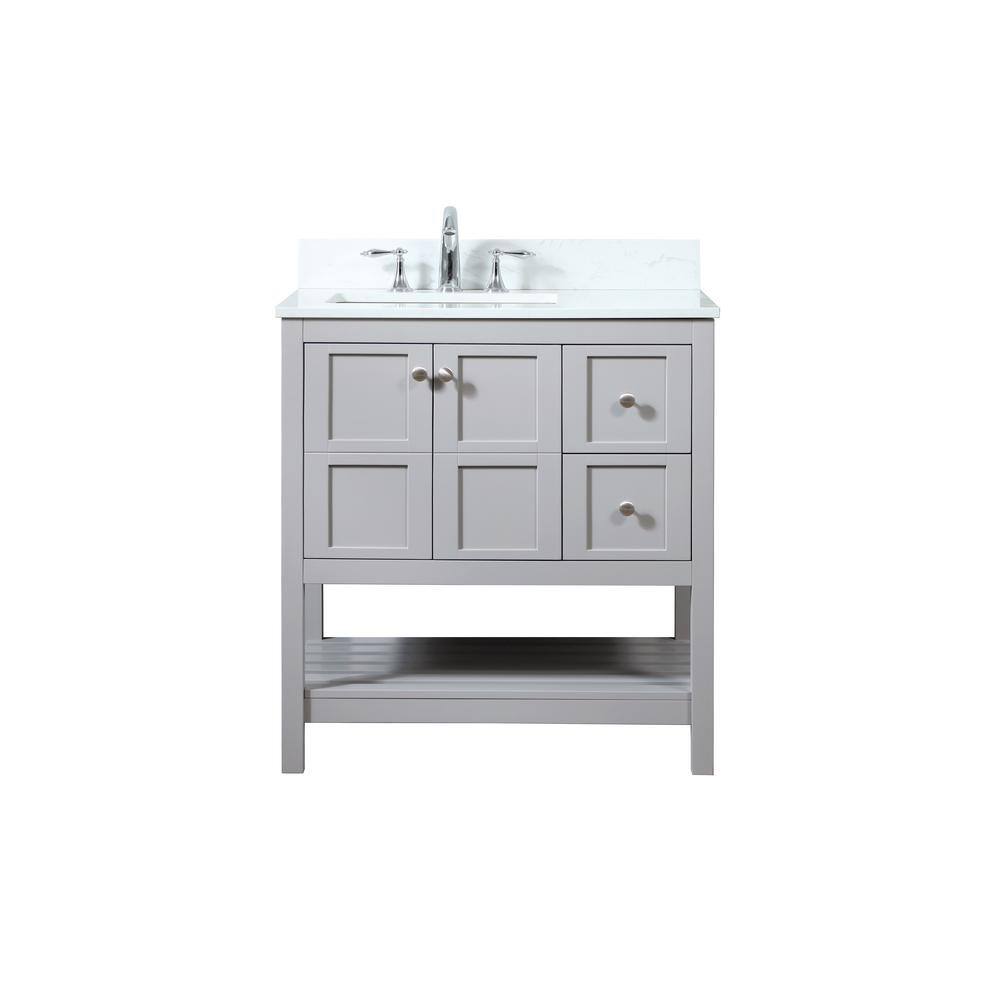 32 in. W Single Bath Vanity in Grey with Engineered Stone Vanity Top in Cal
