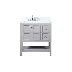 32 in. W Single Bath Vanity in Grey with Engineered Stone Vanity Top in Calacatta with White Basin with Backsplash