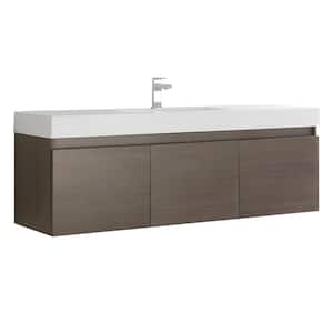 Mezzo 60 in. Modern Wall Hung Bath Vanity in Gray Oak with Vanity Top in White with White Basin
