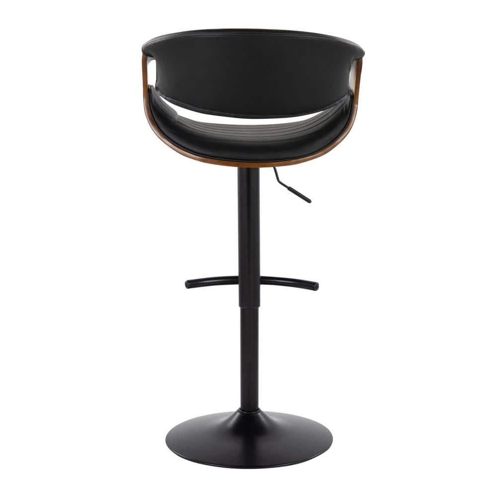 Symphony Adjustable Black Leather and Walnut Wood Swivel Barstool