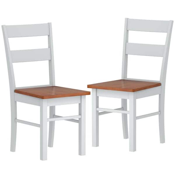 Dining Chairs, Set of 2 Farmhouse Kitchen & Dining Room Chairs with Open Back, Rubber Wood Seating, Light Gray