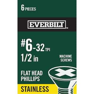 #6-32 x 1/2 in. Phillips Flat Head Stainless Steel Machine Screw (6-Pack)