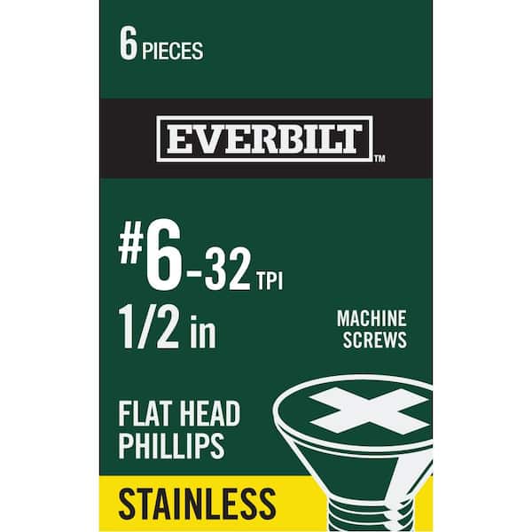 Everbilt #6-32 x 1/2 in. Phillips Flat Head Stainless Steel Machine Screw (6-Pack)