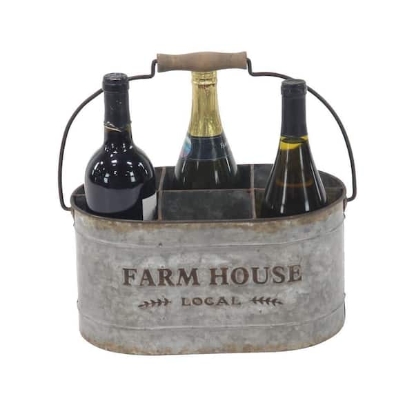 Litton Lane 6- Bottle Gray Galvanized Farm House Wine Holder