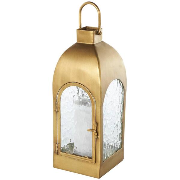 Litton Lane Gold Metal Arched Candle Lantern with Top Handle