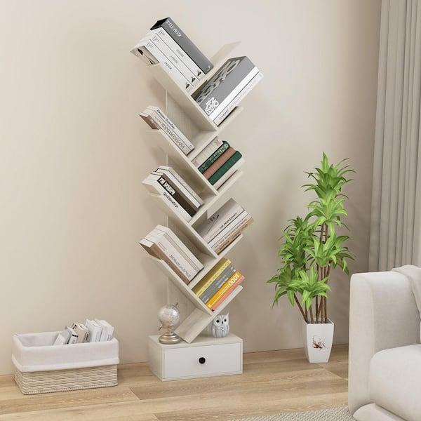 Costway 55.5 in. x 20 in. 8-Shelf Wood Bookcase Freestanding Tree Shelf Display Storage Stand, Brown