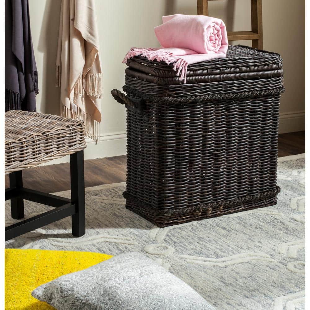 Tall Dark Natural Rattan Storage Trunk with Iron Frame