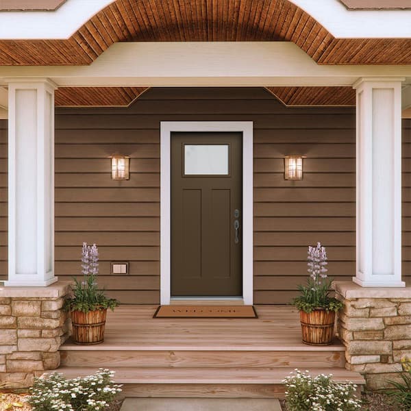 36 in. x 80 in. Left-Hand 1/4 Lite Craftsman Blanca Frosted Glass Dark Chocolate Fiberglass Prehung Front Door