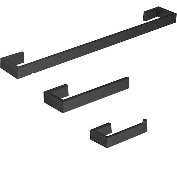 ATKING Wall Mounted 3-Piece Bath Hardware Set with Towel Bar Hand Towel Holde Toilet Paper Holder in Matte Black