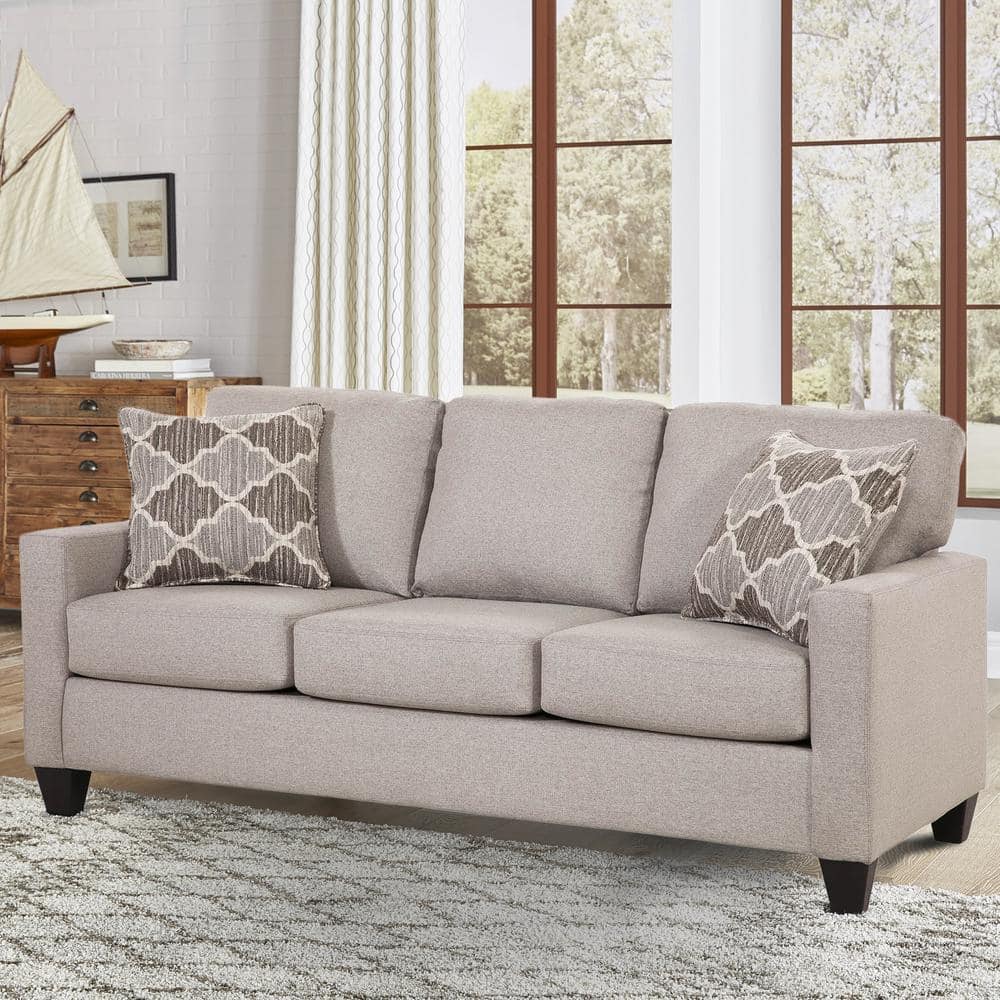 Queen Brown Linen Track Arm Sleeper Sofa with Pillows