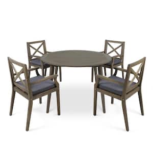 Pines Gray 5-Piece Wood Outdoor Dining Set with Gray Cushions