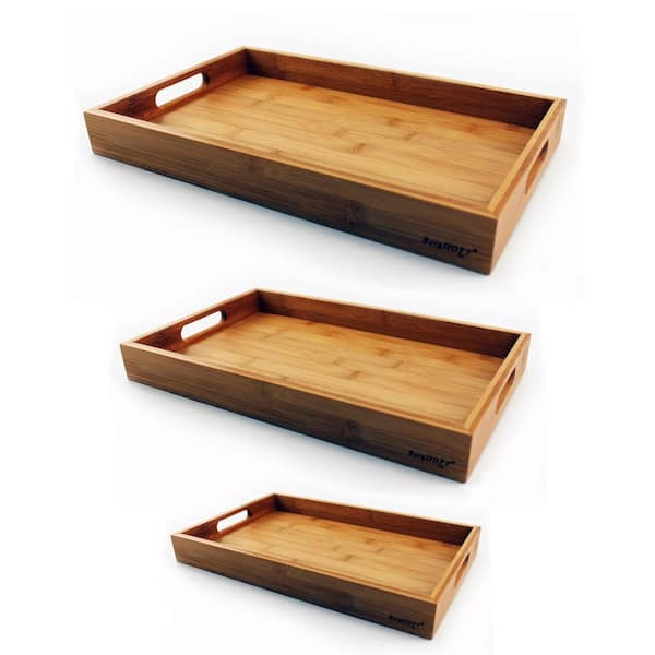 BergHOFF 18 in. x 4 in. x 12.5 in. Natural Bamboo Tray Set (3-Piece)