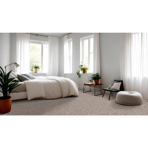 Cherry On Top II Rocky Bluffs Beige 15 ft. wide 56 oz. Solution Dyed Polyester Texture Installed Carpet