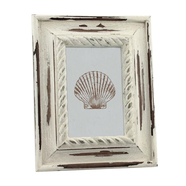 Stonebriar Collection 1-Opening 4 in. x 6 in. White Wood Coastal Picture Frame