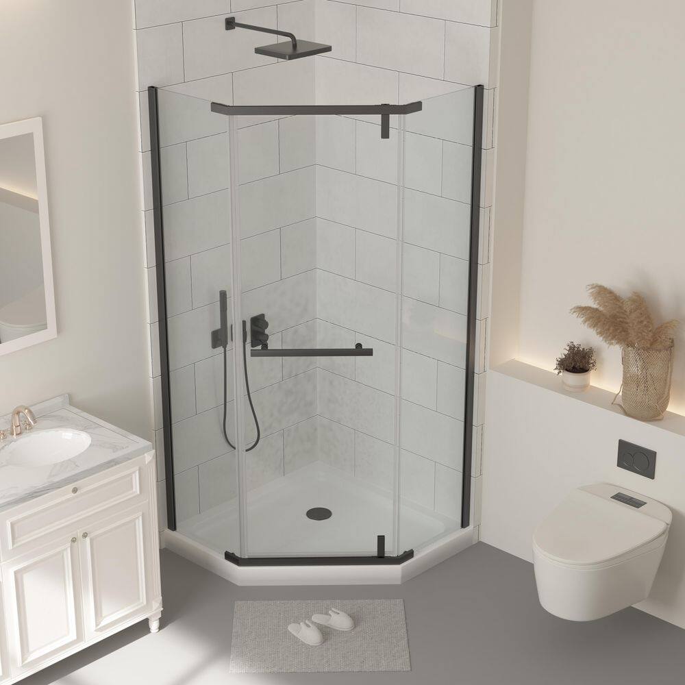 Vitrina 34.75 in. W x 72 in. H Pivot Frameless Shower Door in Matte Black with Tempered Glass price history on PriceWatchPro