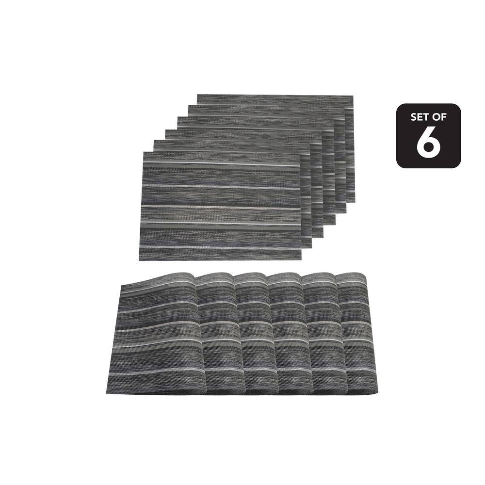Silver Striped Vinyl Rectangle Placemats Set of Six