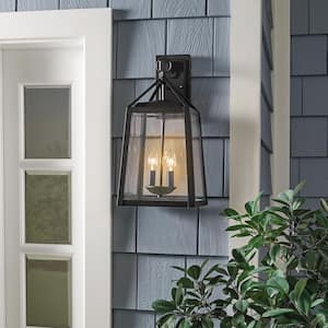 Blakeley 19.25 in. Transitional 2-Light Black Outdoor Wall Light Fixture with Clear Beveled Glass
