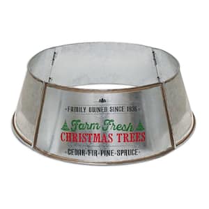 Metal Christmas Tree Collar 24 in. Galvanized Tin Metal Rustic Bucket Base Skirt for Xmas Holiday Tree Bottom