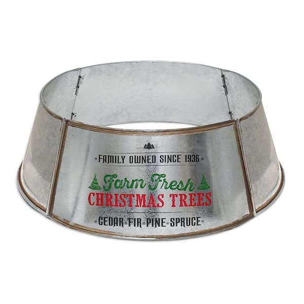 ORNATIVITY Metal Christmas Tree Collar 24 In. Galvanized Tin Metal ...