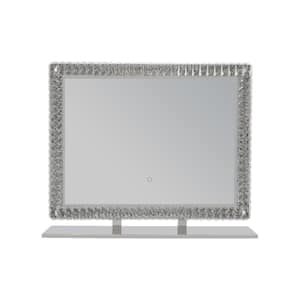 Exquisite 35 in. W x 27 in. H Medium Rectangular Crystal Border Dimmable Tabletop Bathroom Makeup Mirror in Silver