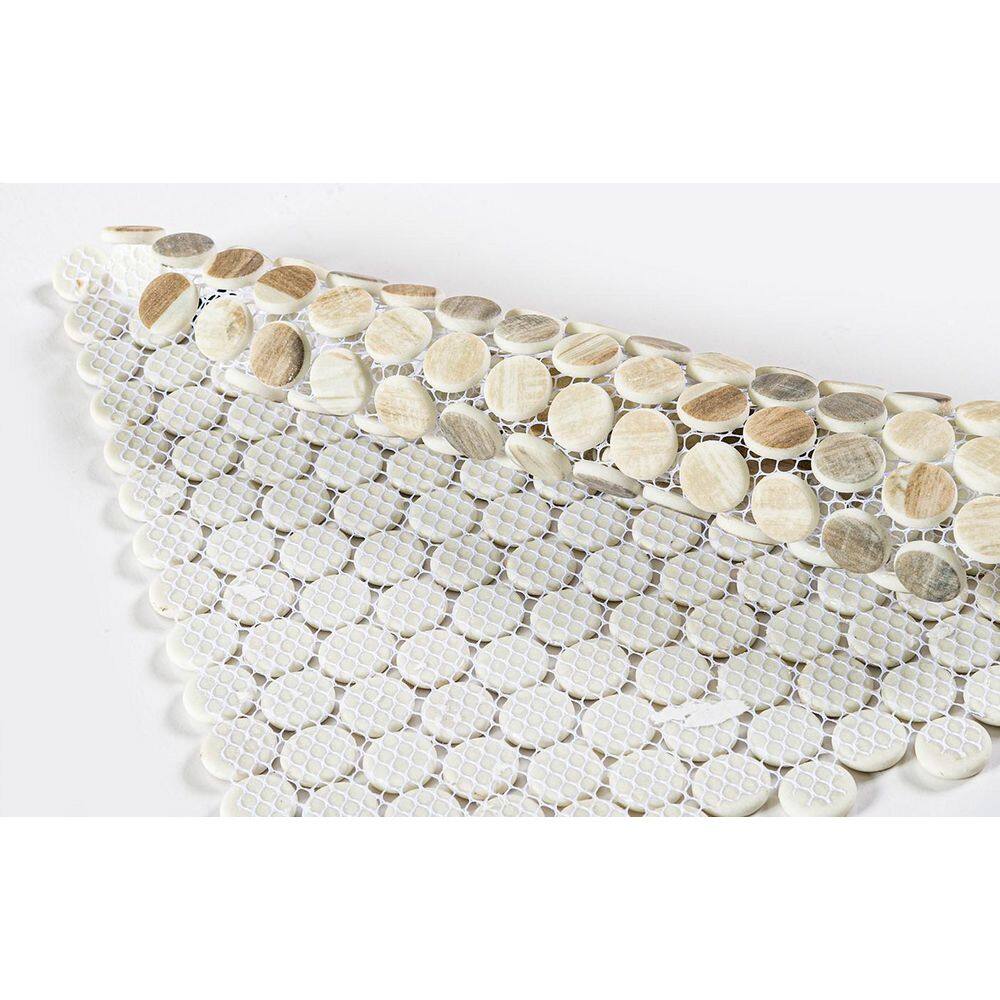 Noel Off-White and Gray Glass Penny Round Mosaic Tile