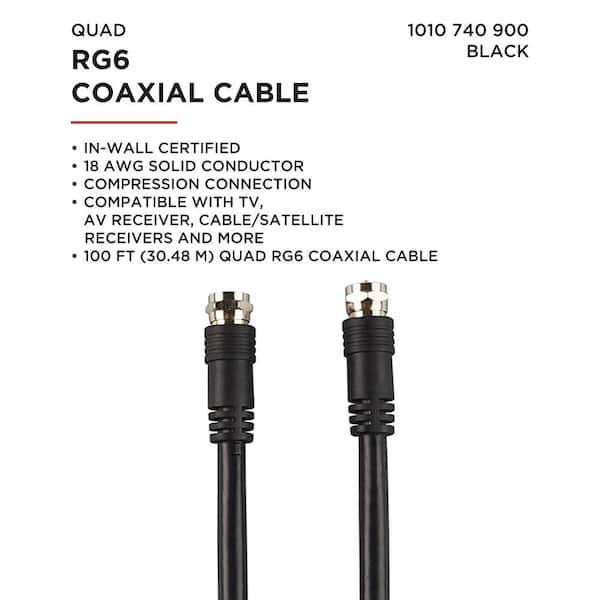 Commercial Electric 100 ft. Black 18-Gauge RG6 Quad Coaxial Cable
