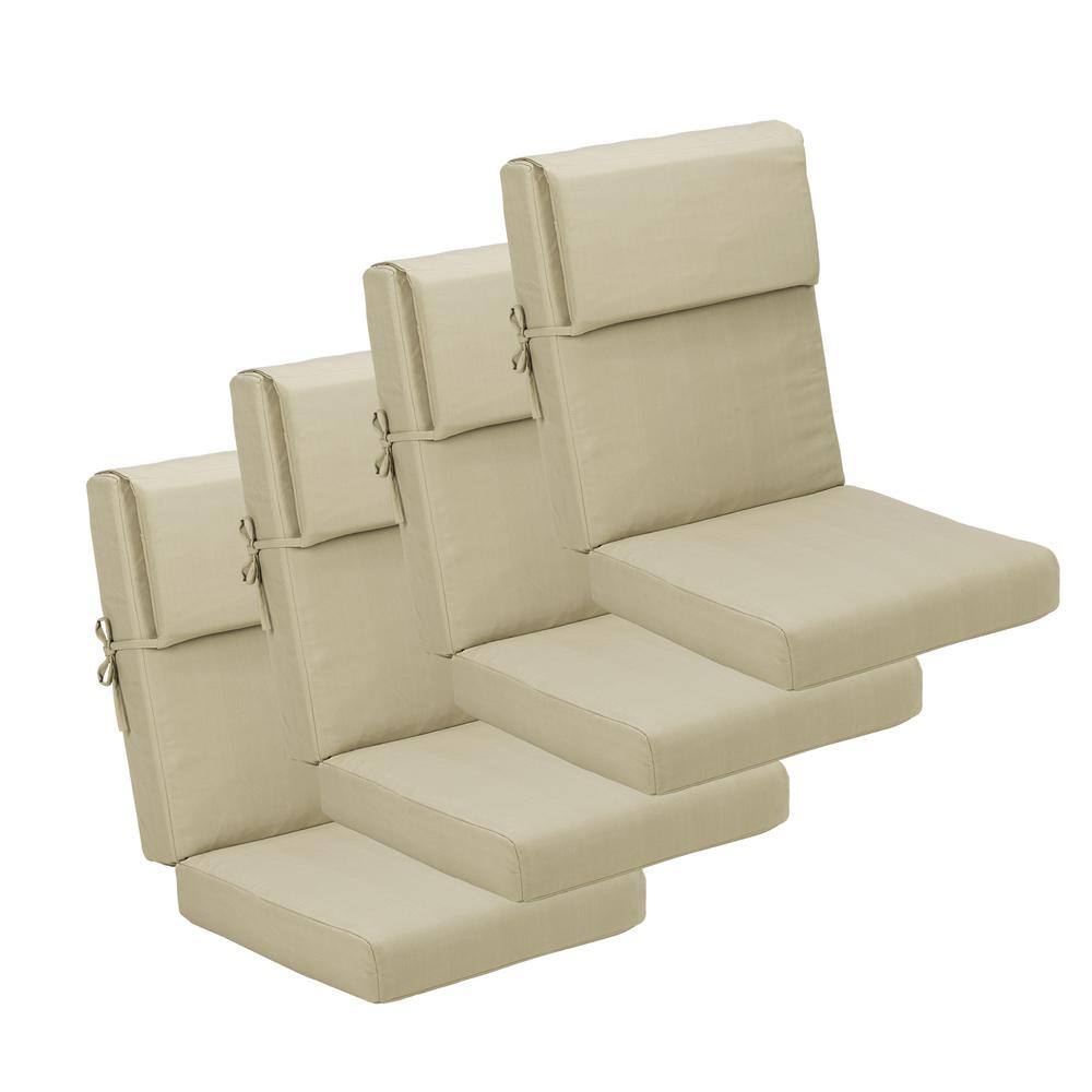 Set of 4 Beige Foam Rectangular High Back Chair Cushions