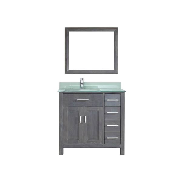 ART BATHE Kalize 36 in. Vanity in French Gray with Glass Vanity Top in Mint and Mirror