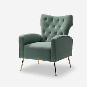 Brion Modern Sage Velvet Button Tufted Comfy Wingback Armchair with Metal Legs
