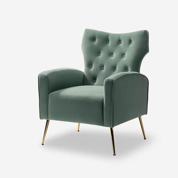 JAYDEN CREATION Brion Modern Sage Velvet Button Tufted Comfy Wingback Armchair with Metal Legs