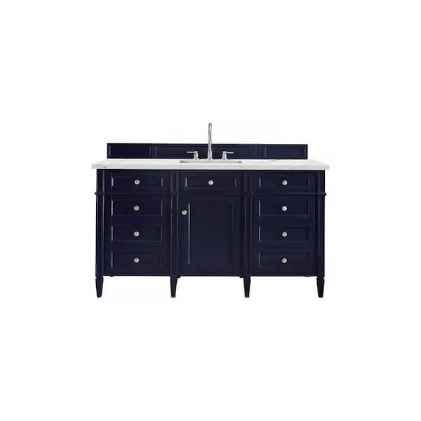 James Martin Vanities Brittany 60.0 in. W x 23.5 in. D x 34 in. H Bathroom Vanity in Victory Blue with Ethereal Noctis Quartz Top