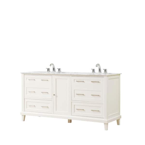 Direct vanity sink Winslow 70 in. W x 23 in. D Vanity in White with Marble Vanity Top in White Carrara with White Basin