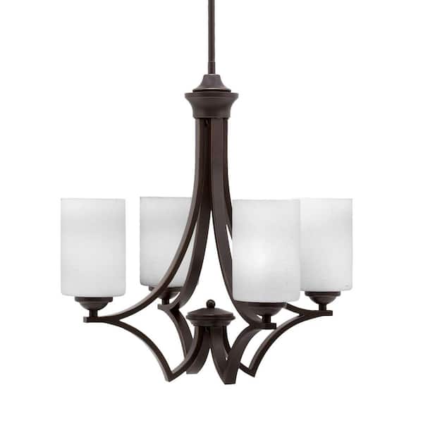 Unbranded Clevelend 4-Light Dark Granite Round Chandelier with 4 in. White Muslin Glass Shades, No bulbs included