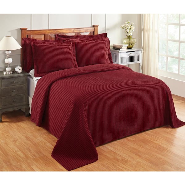 Luxury Designer Queen 9 PC Bedding Ensemble Burgundy Gold Chenille RICH!  NWT