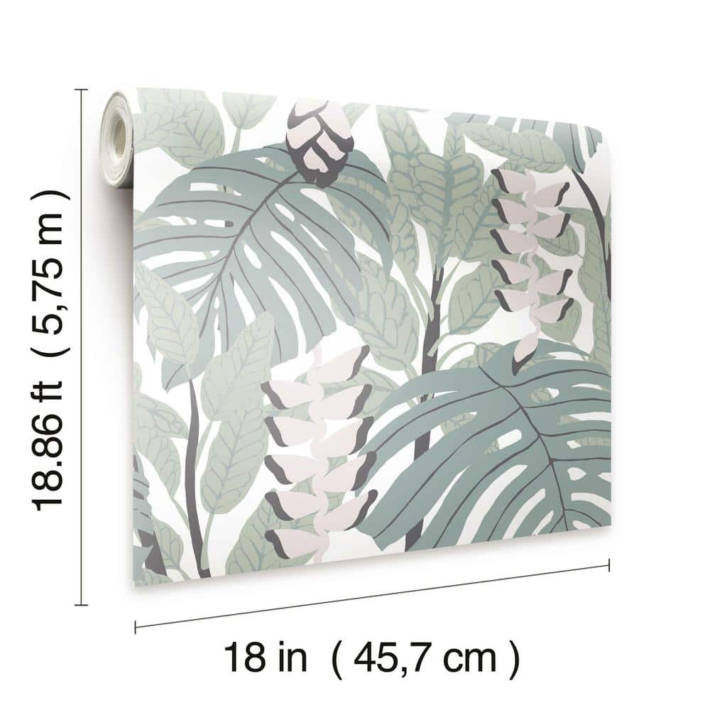 Mineral Green Floral Peel and Stick Wallpaper Roll