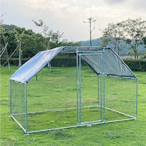 Metal Large Chicken Coop Walk-in Poultry Cage Large Chicken Run Flat Shaped Cage with Waterproof Anti-Ultraviolet Cover